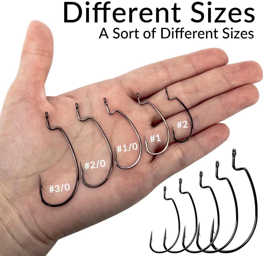 THKFISH 50pcs/100pcs/box Offset Worm Hook Fishing Hook Set Dropshot Hook Set Rubber Fish Jigs Fishing Kit # 2# 1 1/0 2/0 3/0