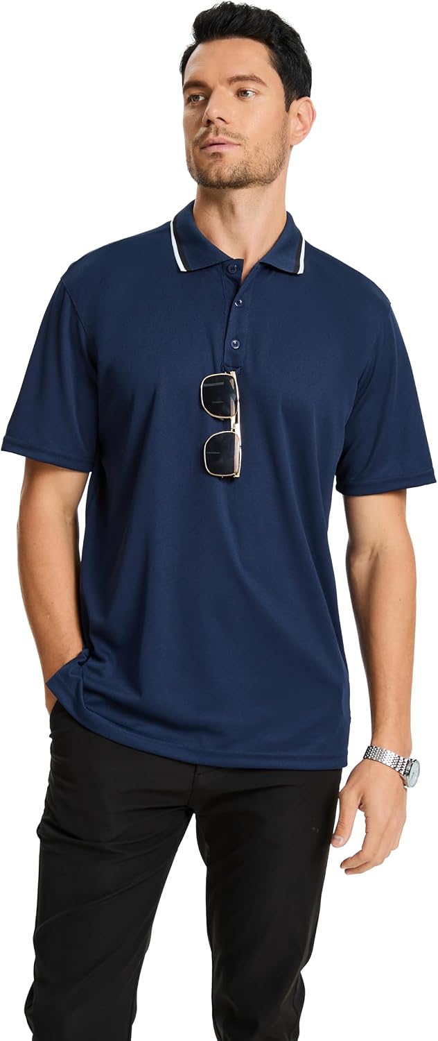 3 Pack Mens Golf Polo Shirt Short Sleeve Quick Dry Moisture Wicking