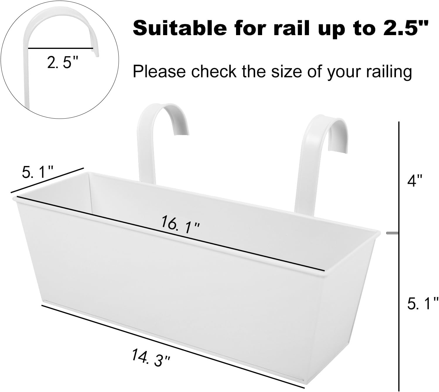 16 Inch Railing Planters Box Metal Hanging Flower Pot 3 Pcs
