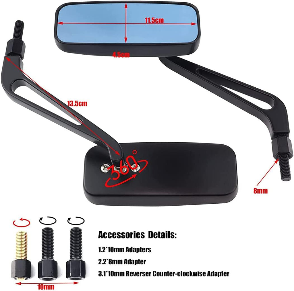Motorcycle 8mm 10mm Rectangle Rear View Side Mirrors for Cruiser Chopper Honda Yamaha Suzuki-Black (black)