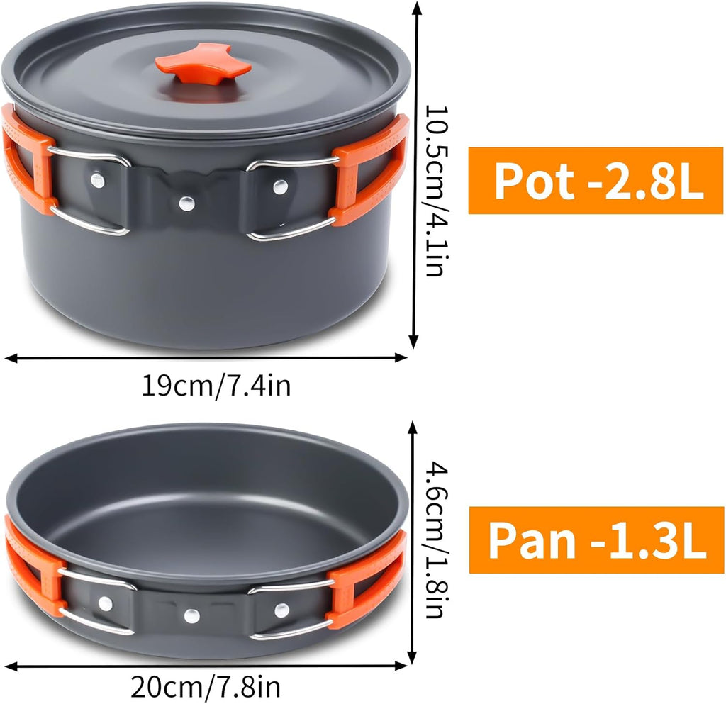 18-Piece Large Capacity Camping Cookware Set Aluminum Mess Kit