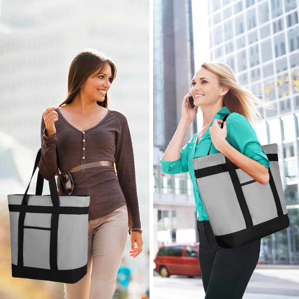 2PK Insulated Grocery Tote Bags, Large Reusable Cooler Bags with Zipper, Leakproof Thermal Shopping Bags for Food Delivery, Beach, Travel, Uber Eats & Picnic, Collapsible Personalized