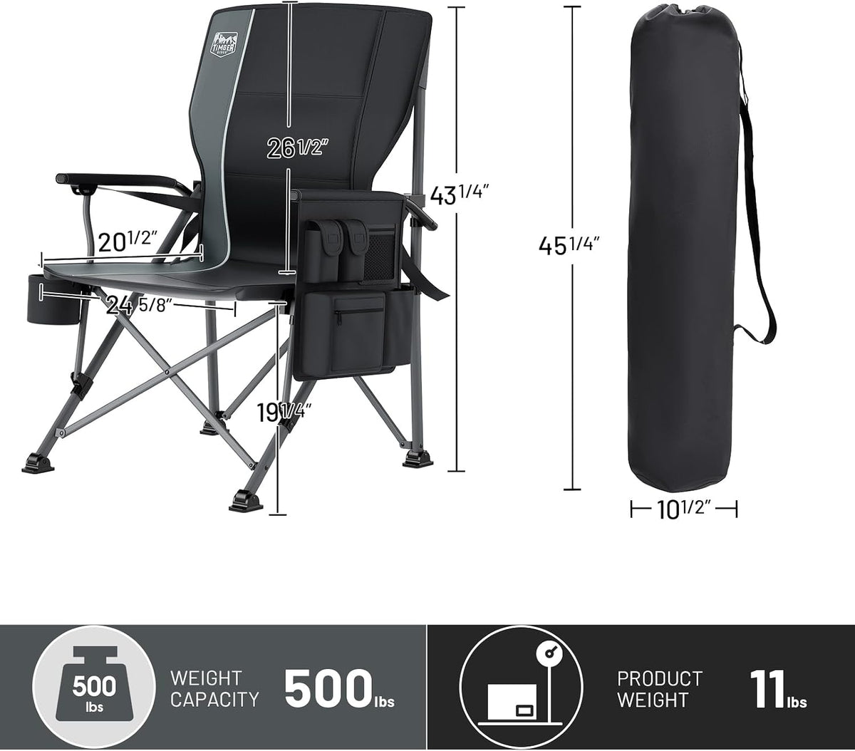 TIMBER RIDGE Aluminum Oversized Camping Chair 500lbs Lumbar Support