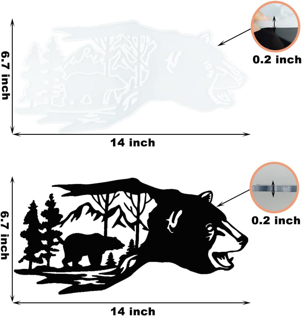 Bear Resin Mold - Wall Decor with Mountain & Forest Tree, Animal Silicone Mold for Epoxy Resin Casting, Art Wall Decor Craft