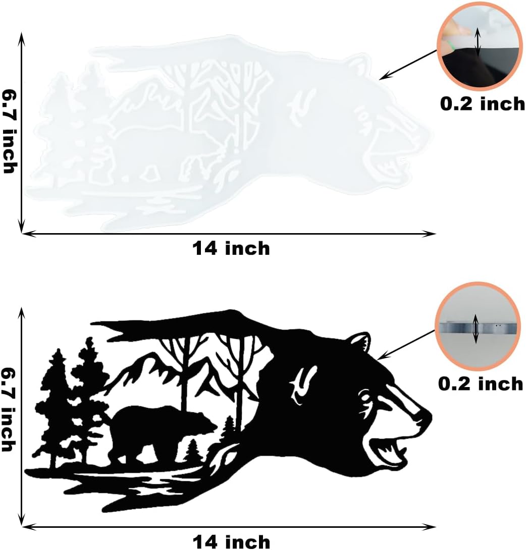 Bear Resin Mold - Wall Decor with Mountain & Forest Tree, Animal Silicone Mold for Epoxy Resin Casting, Art Wall Decor Craft