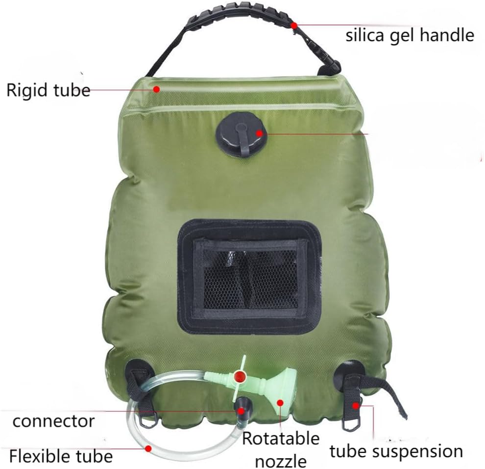 5-Gallon Solar Shower Bag with Real-Time Temp Display - Fast Heating in 20 Mins - Lightweight 0.99lbs Portable Camp Shower for Short Trips & Emergency Backup