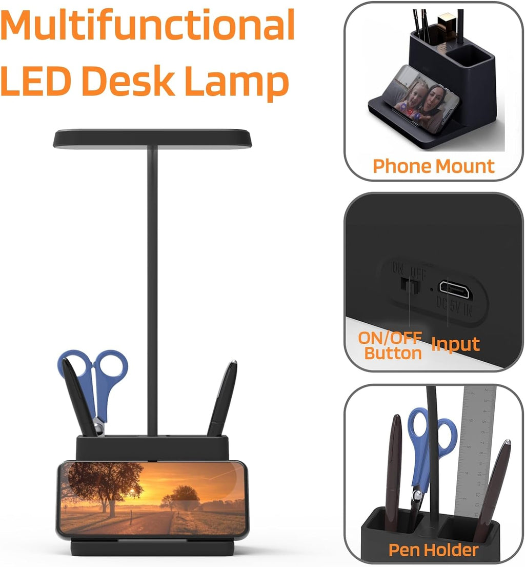 AXX Black LED Desk Lamp, Battery Operated Small Table Light for Dorm Room