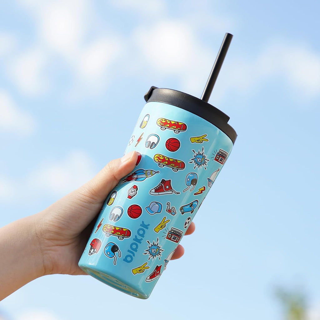 BJPKPK 22 oz Coffee Tumbler with Straw, Insulated Stainless Steel Cup