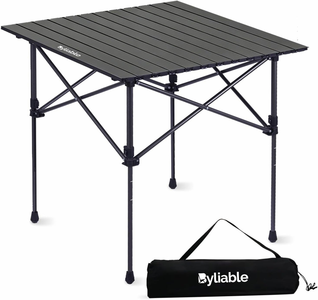 Byliable Folding Camping Square Table, Portable Aluminum for Outdoor, Black