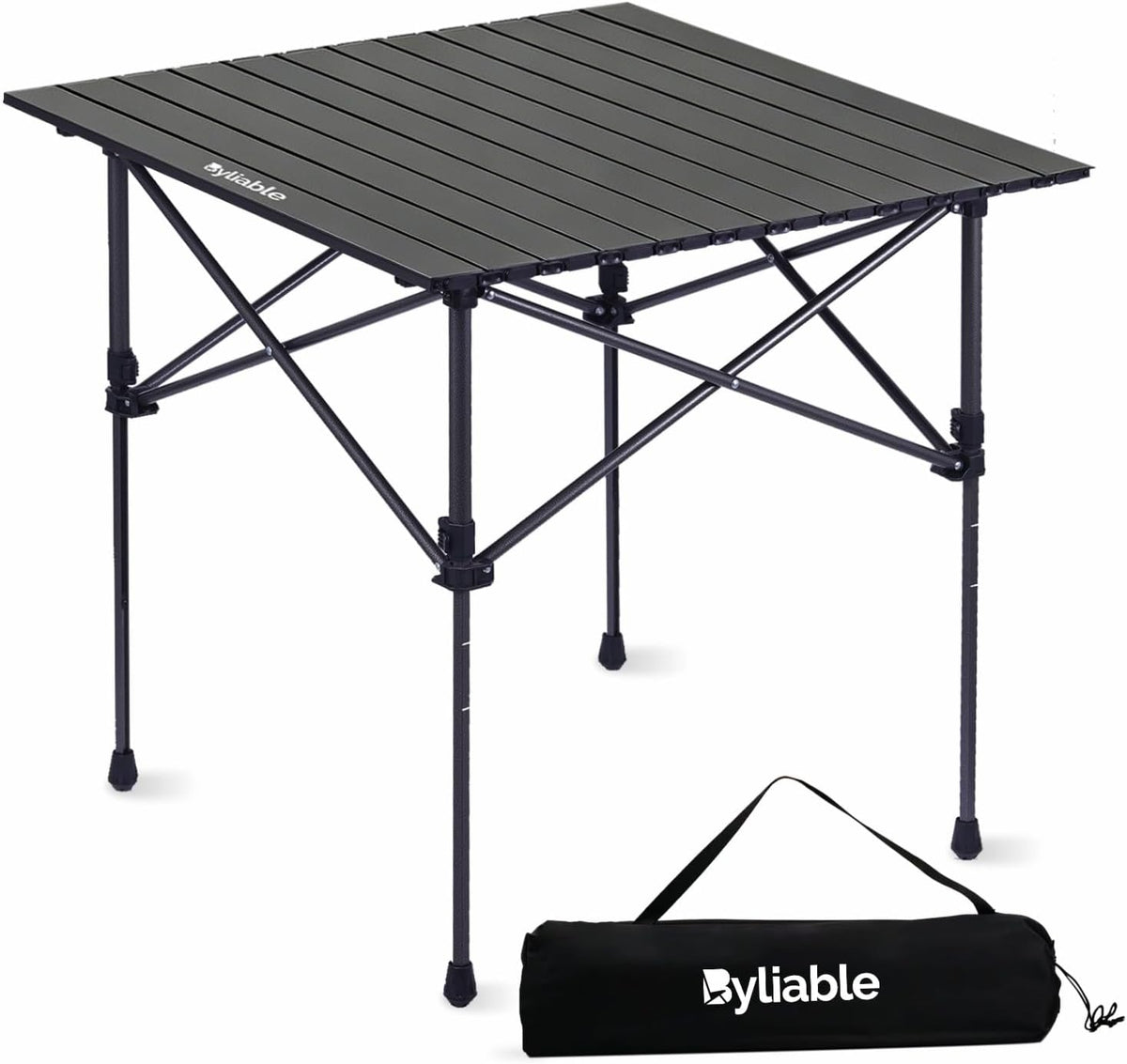 Byliable Folding Camping Square Table, Portable Aluminum for Outdoor, Black