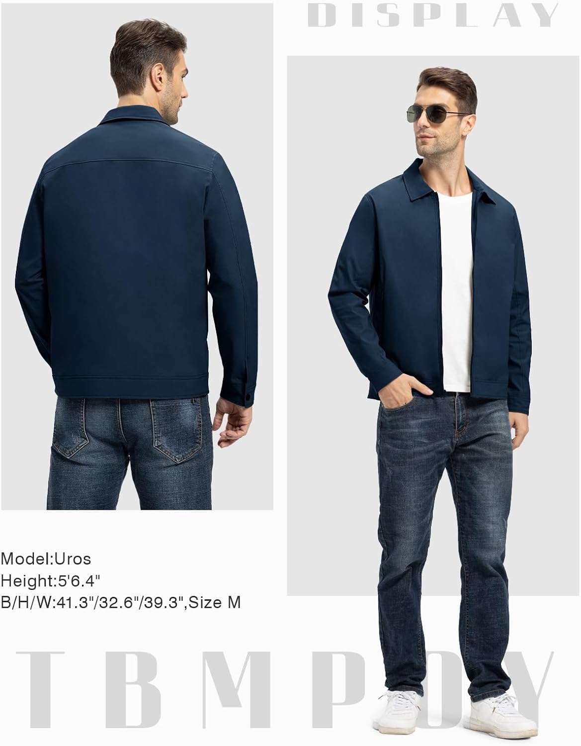 TBMPOY Mens Lightweight Jackets Light Windbreaker Full Zip Casual Work Jacket Golf Business Fall Track Coat with Pockets