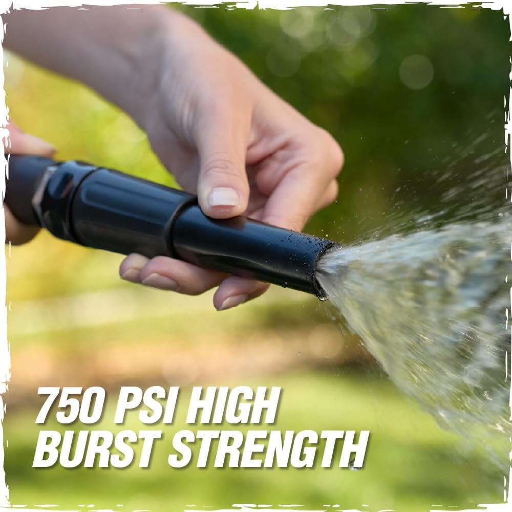 RUGGED RHINO Metal Garden Hose with Spray Nozzle, 50FT, 304 Stainless Steel, 750 PSI Burst Strength, Heavy Duty Flexible Water Hose, Kink Resistant, Leakproof for Yard, Lawn and Outdoor Use, Silver