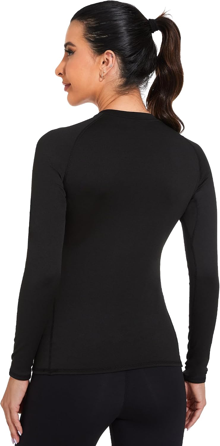 HovSiyla Womens Thermal Compression Long Sleeve Shirts Fleece Lined Tops Crew Neck Slim Fit Base Layer Ladies Underwear