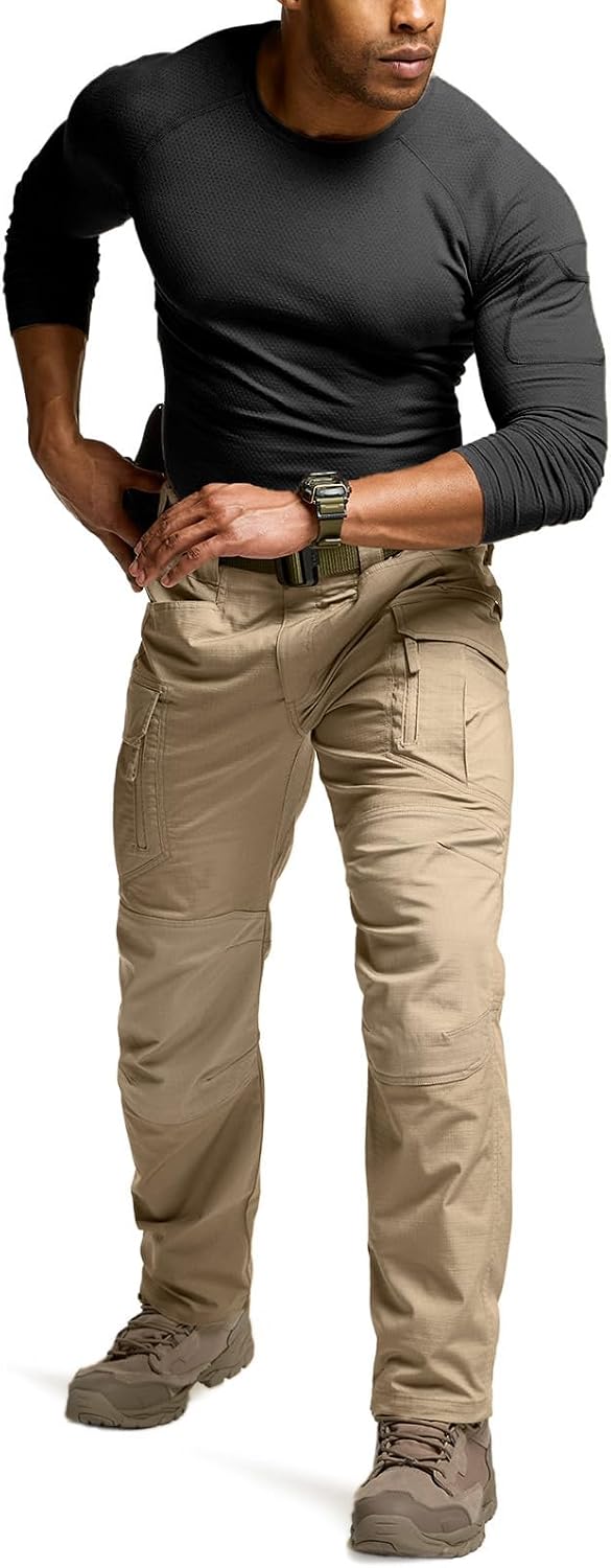 CQR Men's Flex Stretch Tactical Pants, Water Resistant Ripstop Cargo Pants, Lightweight EDC Outdoor Work Hiking Pants