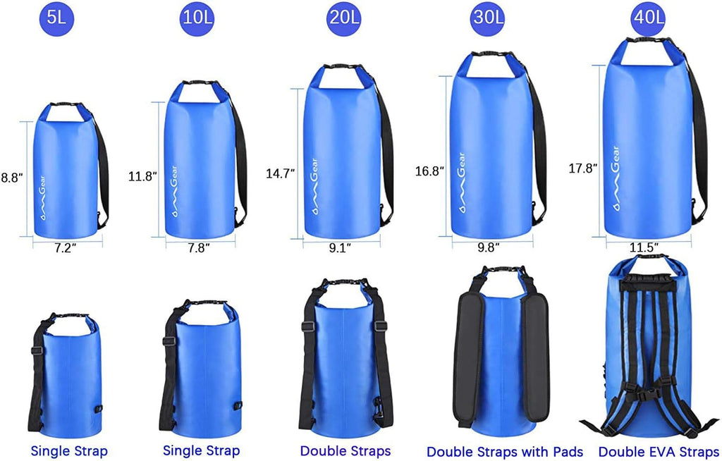 OMGear Waterproof Dry Bag Backpack Phone Pouch 40L/30L/20L/10L/5L Floating Dry Sack for Kayaking Boating Outdoors Activities