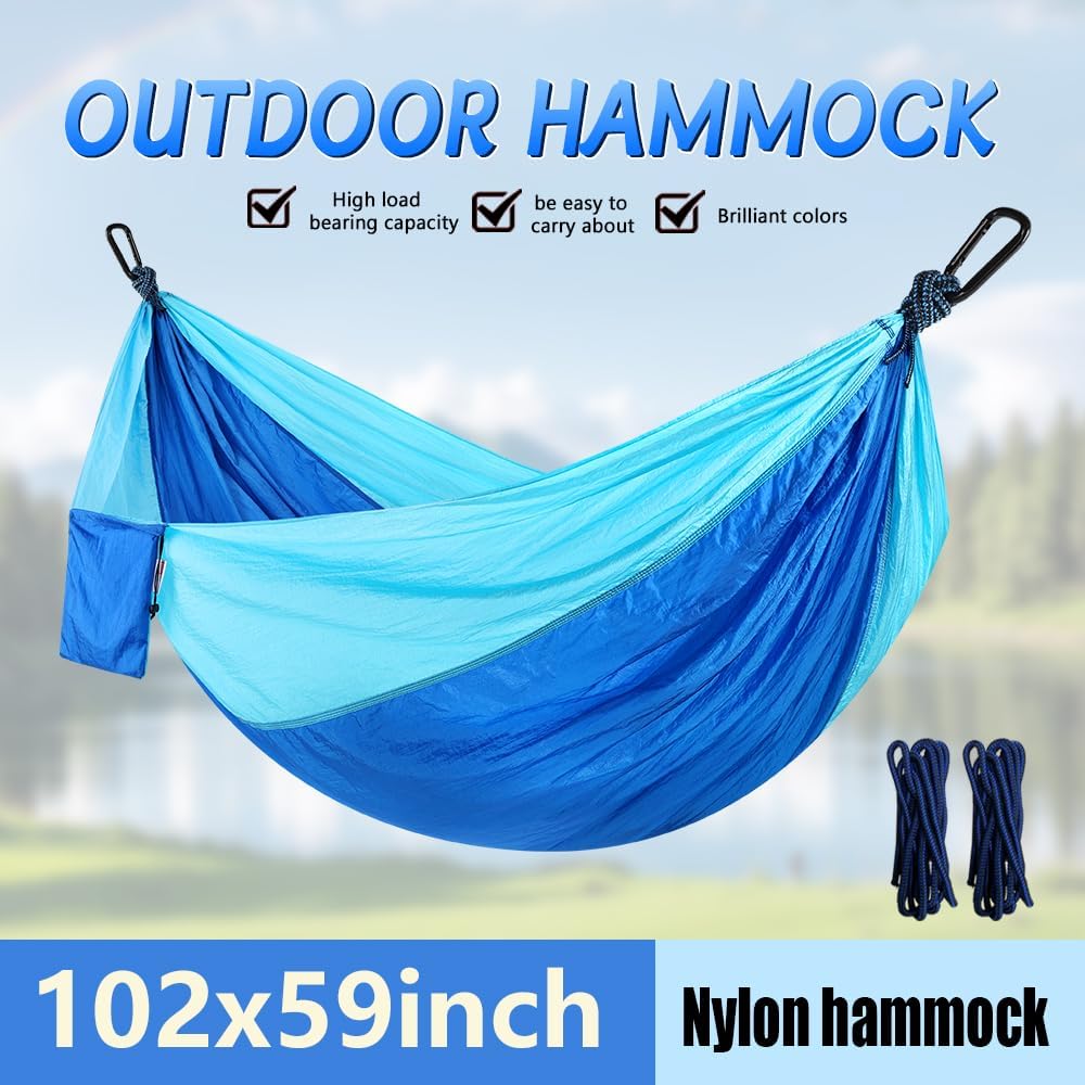 Camping Hammock, Portable Hammocks with Tree Straps & Attached Carry Bag, Travel Tree Hammocks for Outside Indoor Hiking Beach Backpack Travel(Blue, Nylon)