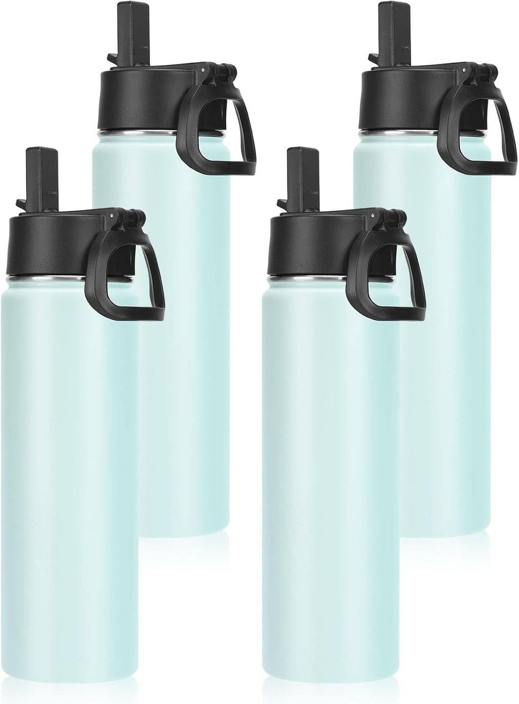 Neihepal 22 oz Insulated Water Bottles Bulk, Double Walled Vacuum Stainless Steel Water Bottle Multipack with Leak Proof Straw Lid for Men, Adults, Kids, Gym, Sports (Fog,4 Pack)