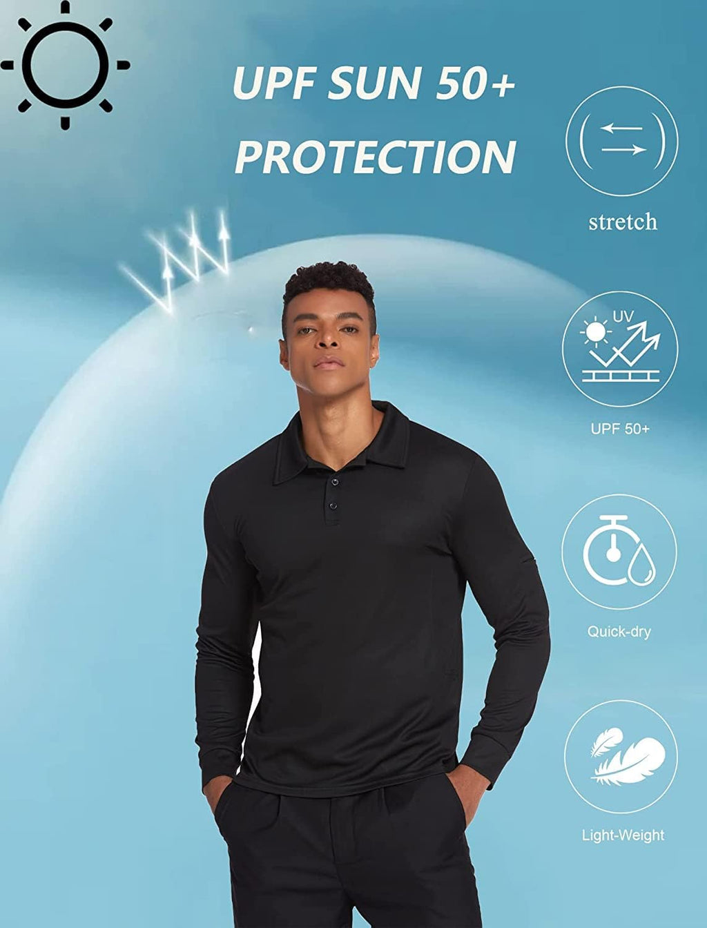 Deyeek Men's Long Sleeve Polo Shirts, Quick Dry Golf Polo for Men