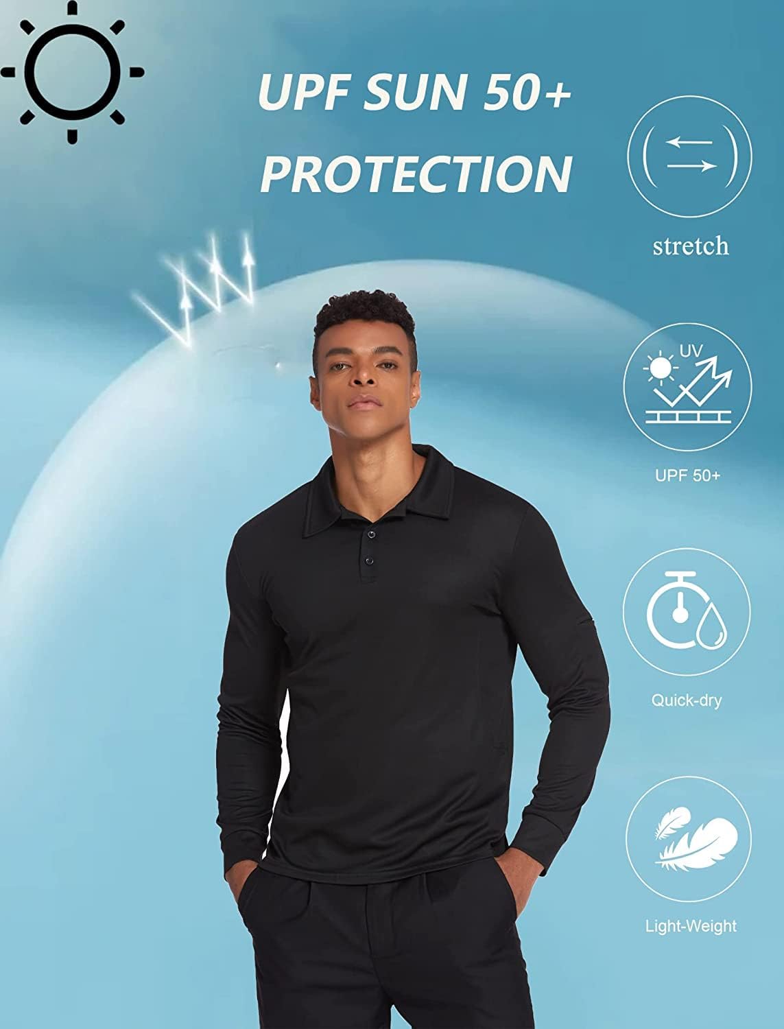 Deyeek Men's Long Sleeve Polo Shirts, Quick Dry Golf Polo for Men