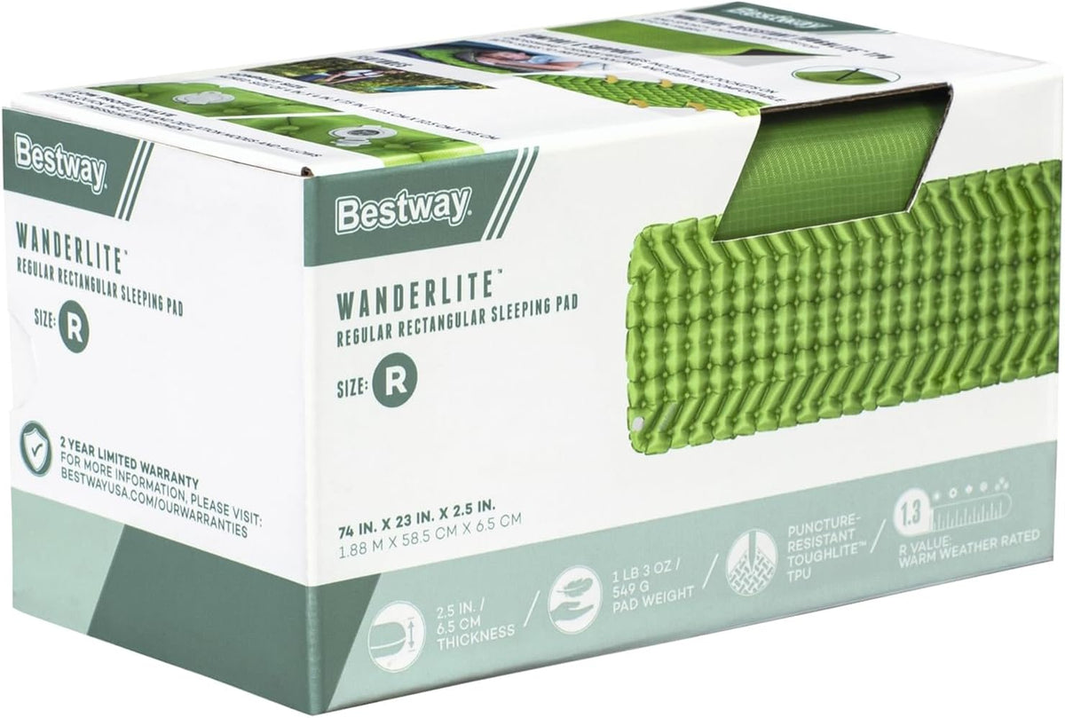 Bestway WanderLite 74" x 23" Inflatable Camping Sleeping Pad, Green