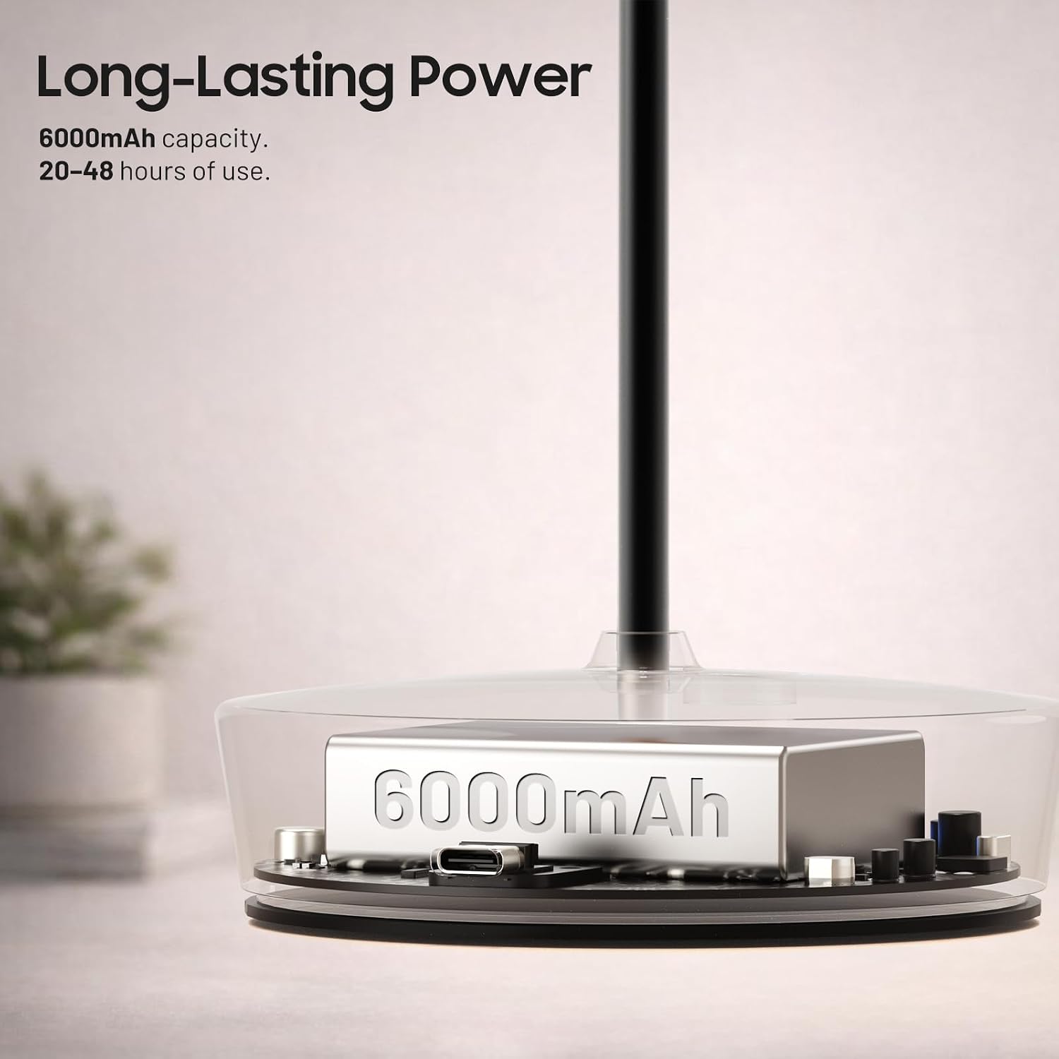 Rechargeable Cordless Table Lamp, 6000mAh Battery Table Light