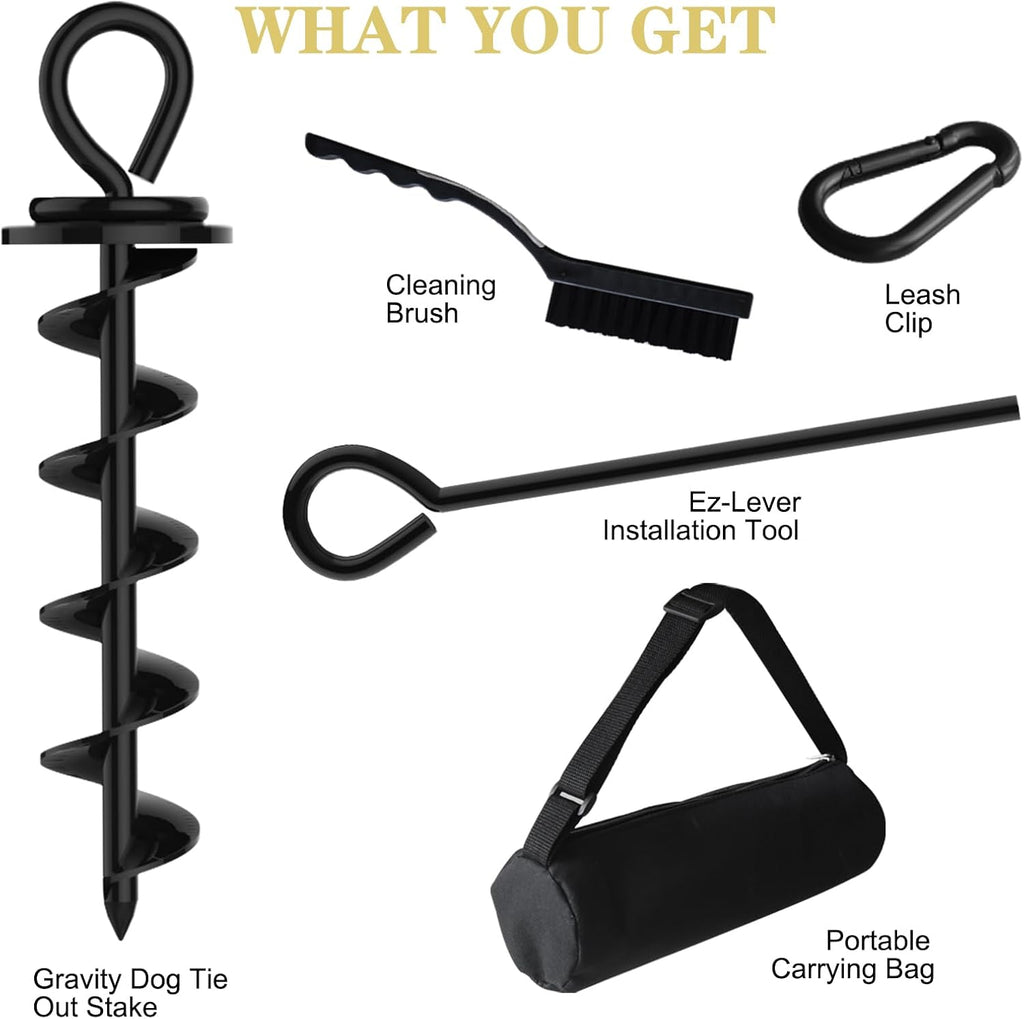 Eurmax USA Heavy Duty Dog Tie Out Stake, No-Tangle In Ground Anchor Runner for Large Dogs up to 210 Lbs - Perfect for Yard, Beach and Camping (Medium,Black)