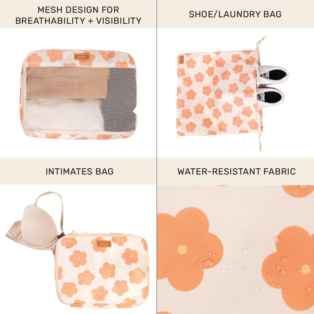 Jadyn Packing Cubes for Travel, 6-Piece Large Packing Cube Organizer Set for Suitcase, Duffel Bag, Luggage, Multiple Sizes Travel Essentials (Daisy)