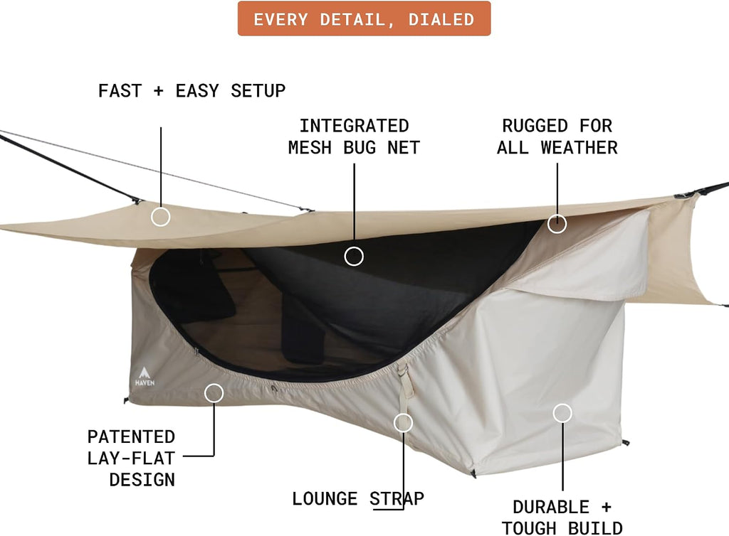 Haven Tents Lay Flat Hammock Tent - Waterproof Camping Hammock with Mosquito Net, Insulated Pad and Rainfly - Haven Tent, Haven XL, Haven Safari