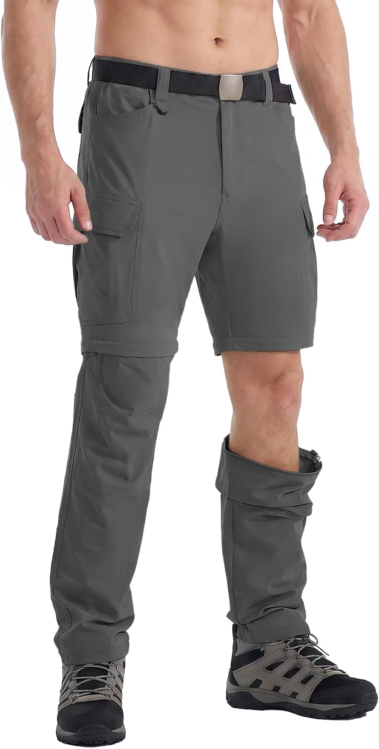 Men's Convertible Hiking Pants with 7 Pockets, Zip-Off Quick-Dry