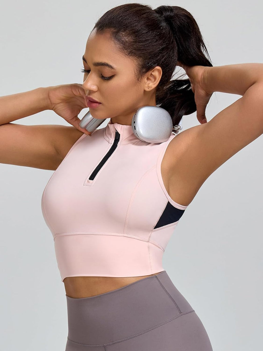 AARYA Zip Front Cropped Workout Tank Tops with Built in Bra