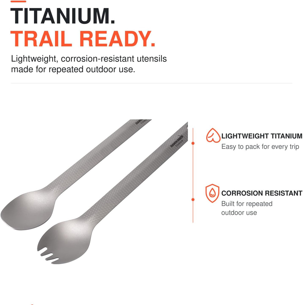 3-in-1 Titanium Backpacking Utensils, Spoon, Spork and Tongs Set