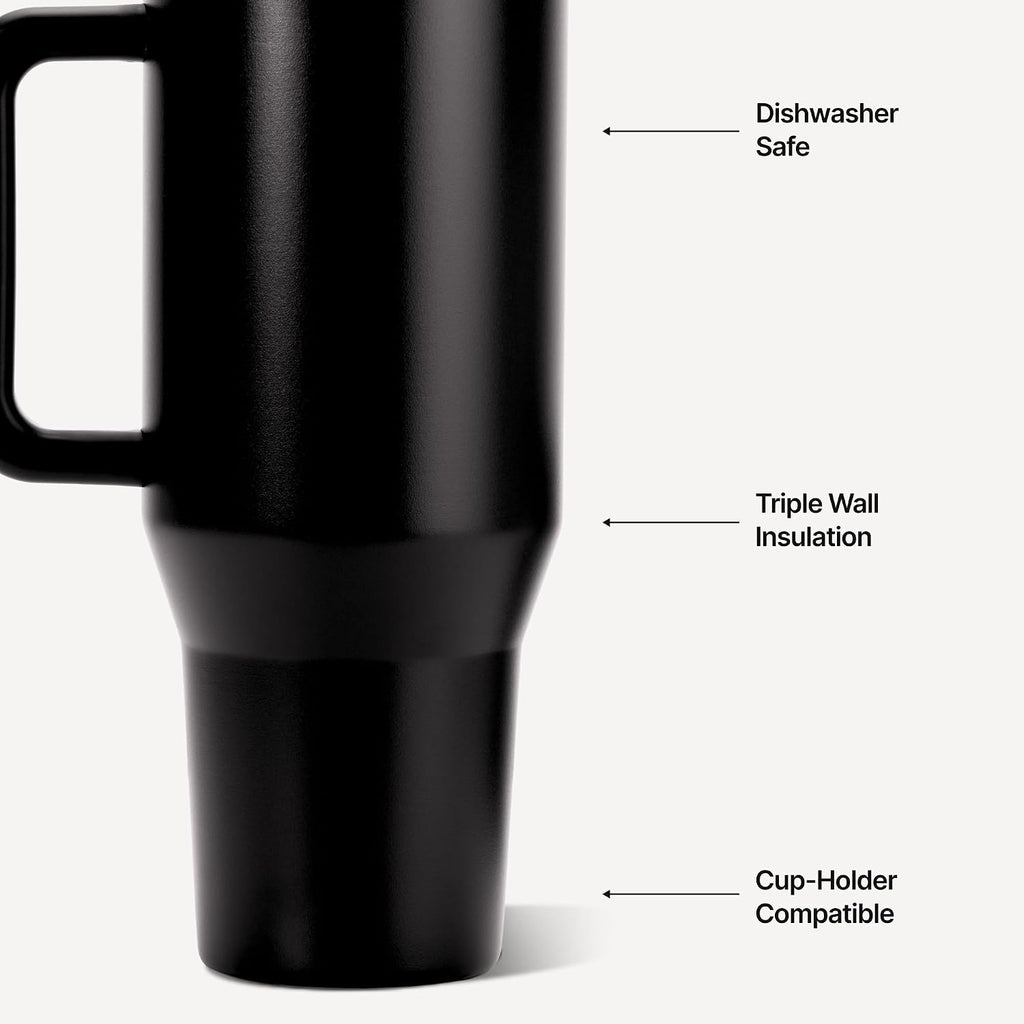 HydroJug Traveler 40oz, Insulated Tumbler with Handle & Straw, Black