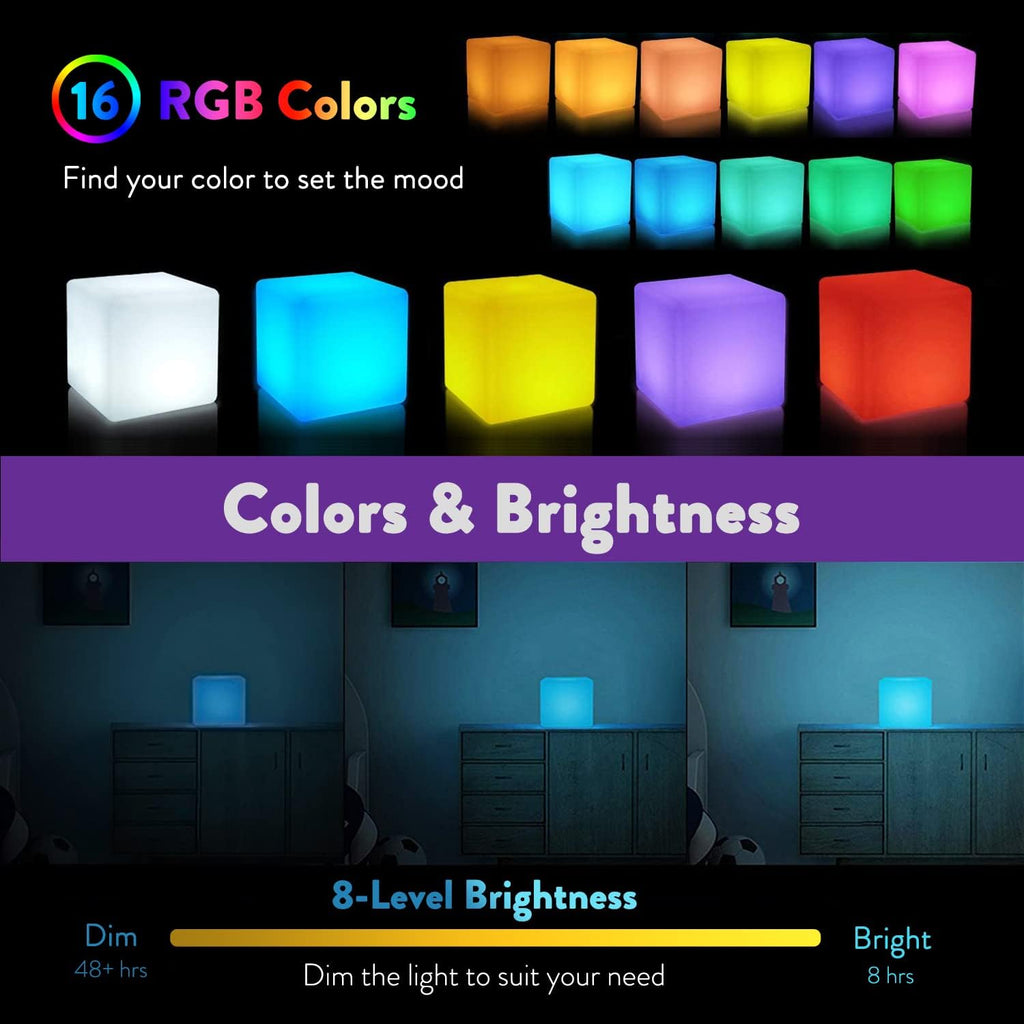 Mr.Go 10-inch Rechargeable LED Cube Light w/Remote, 16 RGB Colors 4 Modes