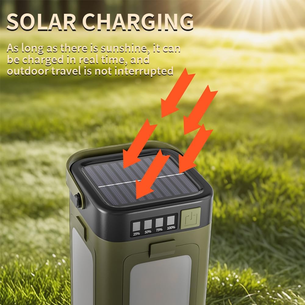 LED Camping Lantern Rechargeable, IPX4 Waterproof Solar Camping Light with Type-C Charging, 4000mAh Power Bank, 4-Panel Expandable Flashlight, 6 Modes for Hurricane Emergency, Power Outage, Hiking