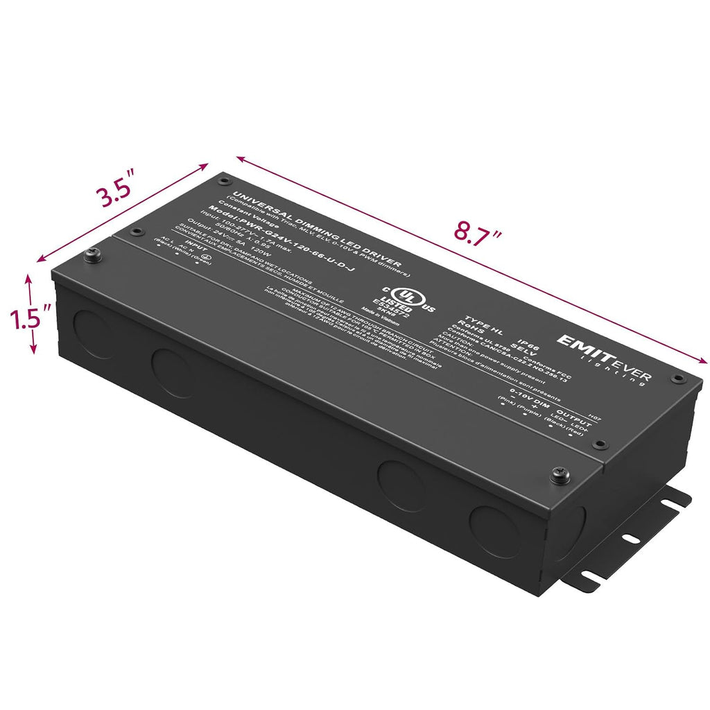 EMITEVER 120W 24V 5-in-1 Dimmable LED Driver,AC 110-277V to DC Transformer