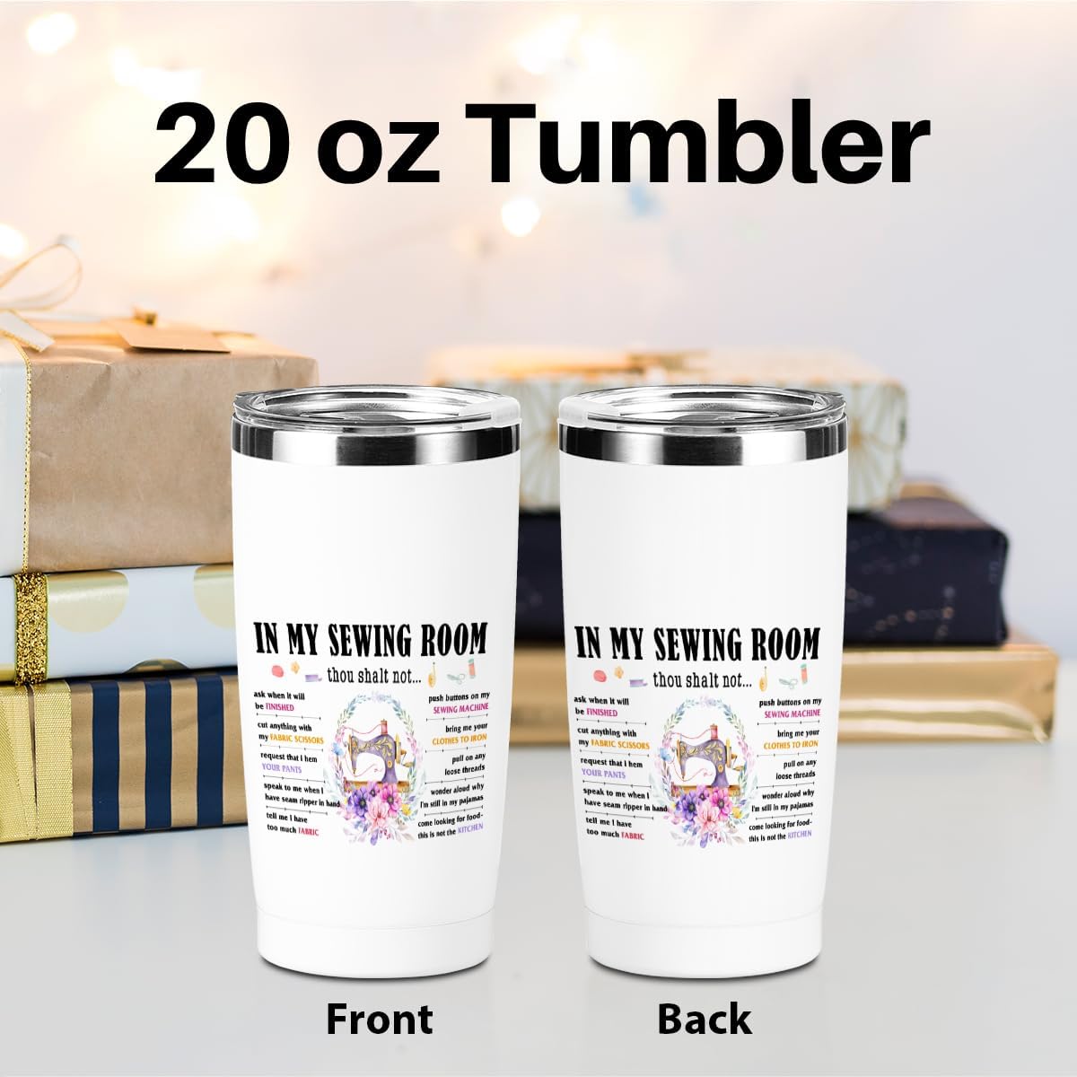 Funny Sewing Lovers Gifts Tumbler, 20 oz Stainless Steel Coffee Mug，Travel Cup，Insulated Cup with Lid for Car, Novelty Quilting Gifts for Women Girlfriend Mother Wife Grandma Christmas Birthday
