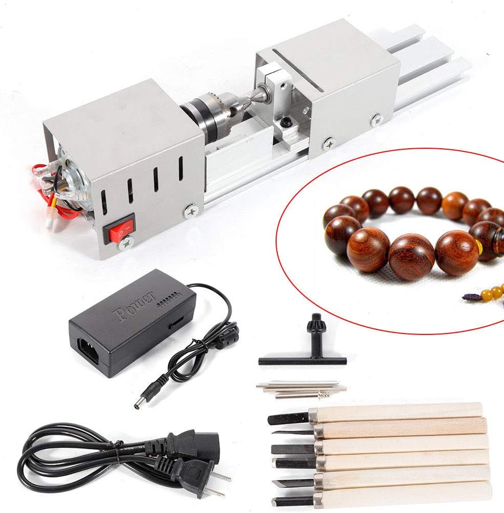 Mini Lathe Wood Lathe Machine Diy Machining for Table Woodworking Wood DIY Tool Lathe Grinding Wood , 2.76 x 6.3inch, 12-24V 96W，7 Speeds