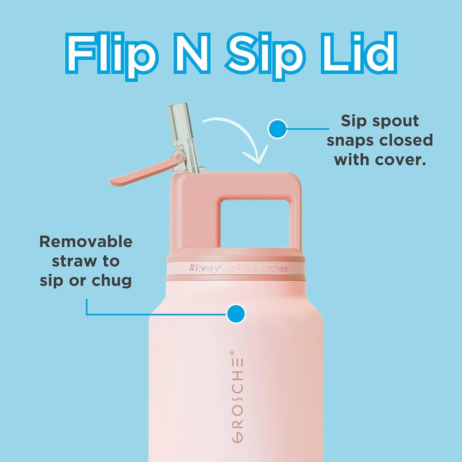 GROSCHE Alpine Flip N Sip Insulated Bottle with Straw Lid, Rose Pink, 40 oz