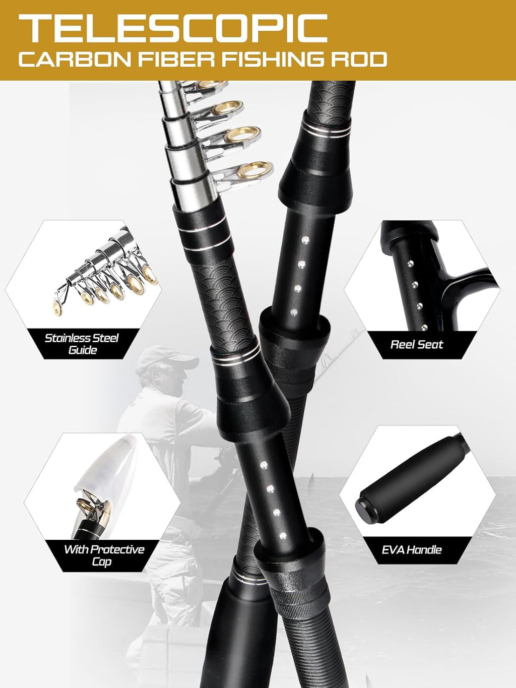 Fishing Pole Kit, Carbon Fiber Telescopic Fishing Rod and Reel Combo with Spinning Reel, Line, Bionic Bait, Hooks and Carrier Bag for Adult Teens Beginners