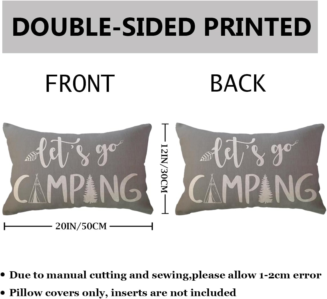 ULOVE LOVE YOURSELF Adventure Camper Decorative Lumbar Pillowcase Double-Sided Let’s Go Camping/Adventure Awaits Throw Pillow Covers Cabin/Camper Cushion Covers 12x20,2Pack for Sofa/Couch/Porch(Grey)