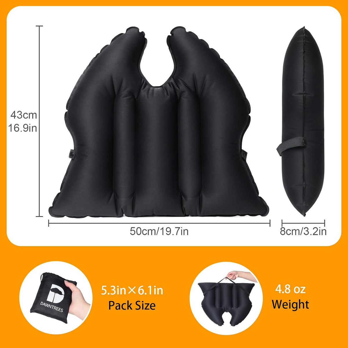 DAWNTREES 2-in-1 Inflatable Seat Cushion & Lumbar Support,Black