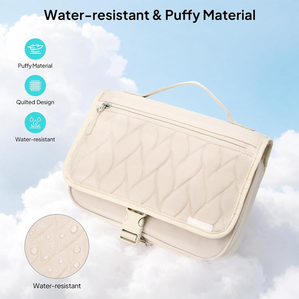 TOPEAST Quilted Travel Toiletry Bag for Women,Detachable Hanging Makeup Bag