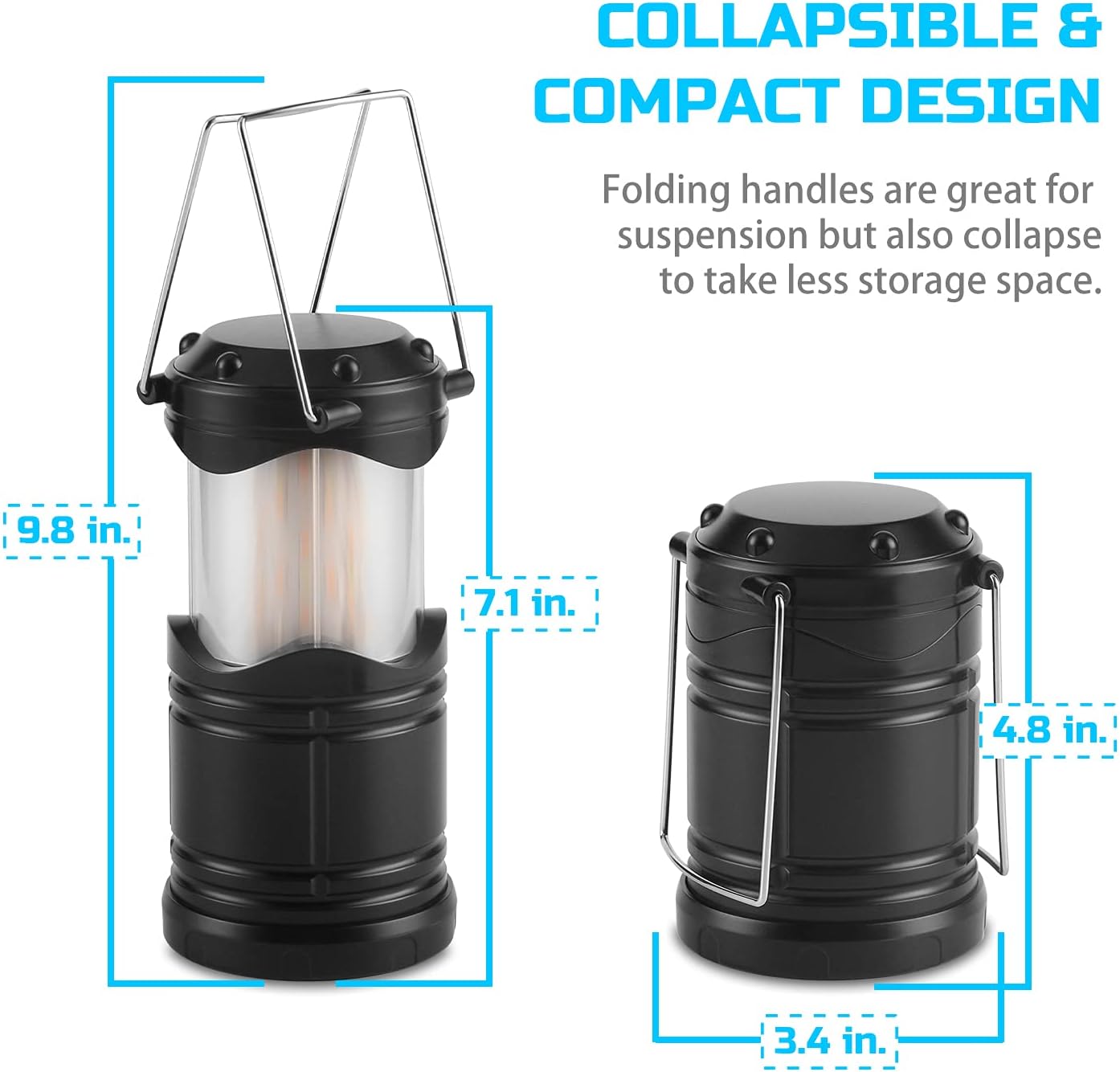 Lichamp 4 Pack LED Camping Lanterns, Collapsible Flameless Candles Tea Lights, Portable Battery Powered Camping Lights Emergency Supplies Kit, Black