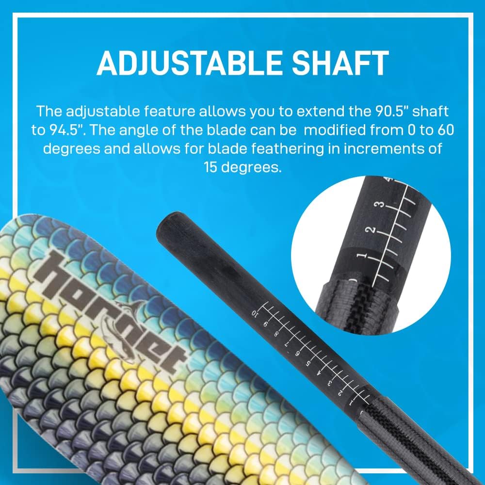 Hornet Watersports Fiberglass Kayak Paddle for Adults- Ideal for Touring, Fishing and Boating- 90.5 inches / 230CM Adjustable with Carbon Fiber Shaft- Kayak Oars Kayaking Equipment