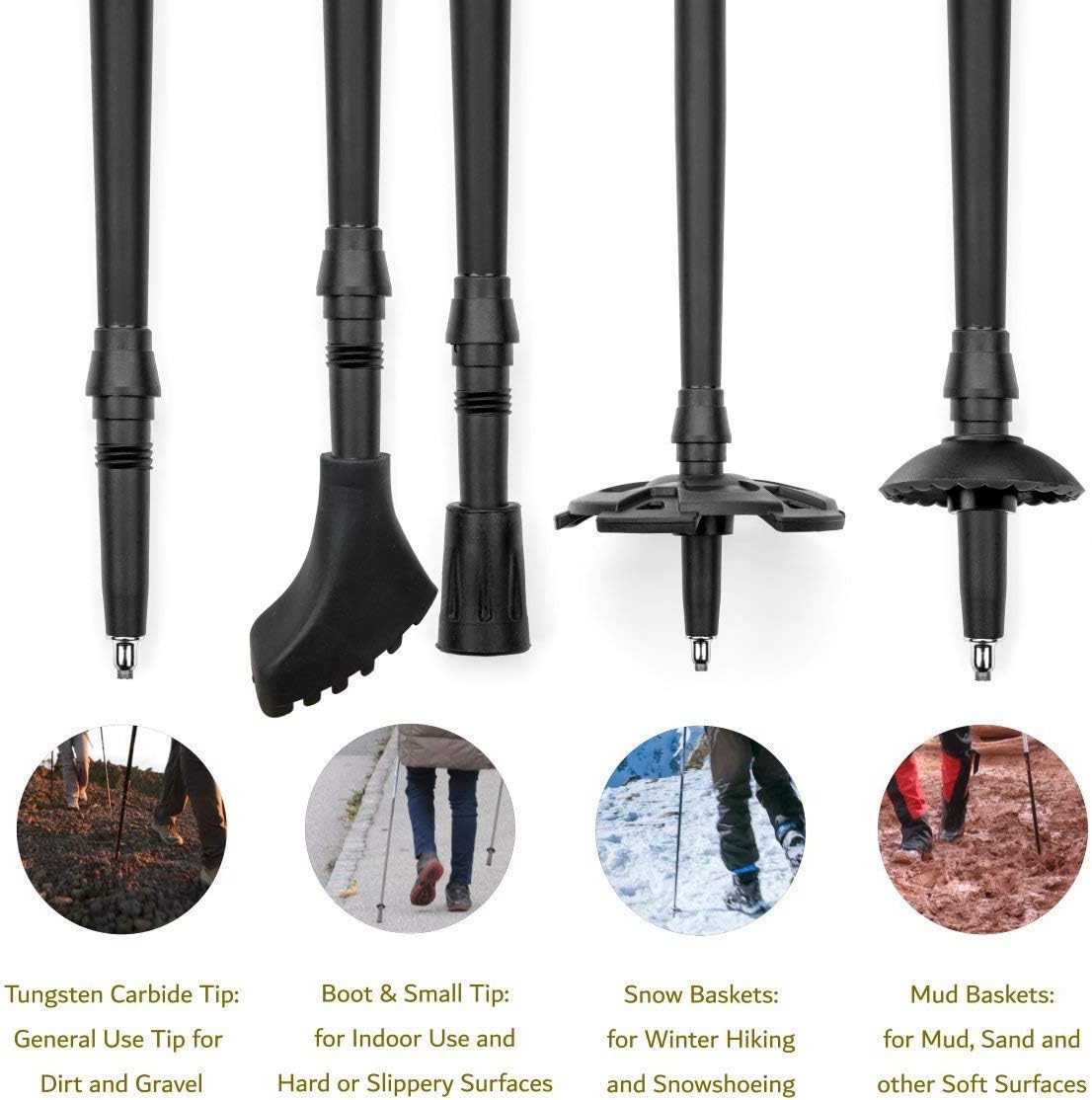Cascade Mountain Tech Trekking Poles - Carbon Fiber Folding Walking Sticks with Quick Adjustable Locks, Black (Set of 2)