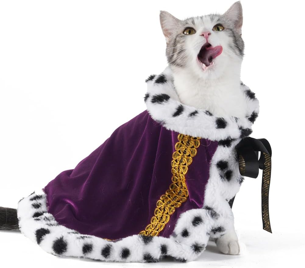 Lovelyshop Royal Velvet Pet Cloak with Fur Trim for Cats & Dogs, Red, S
