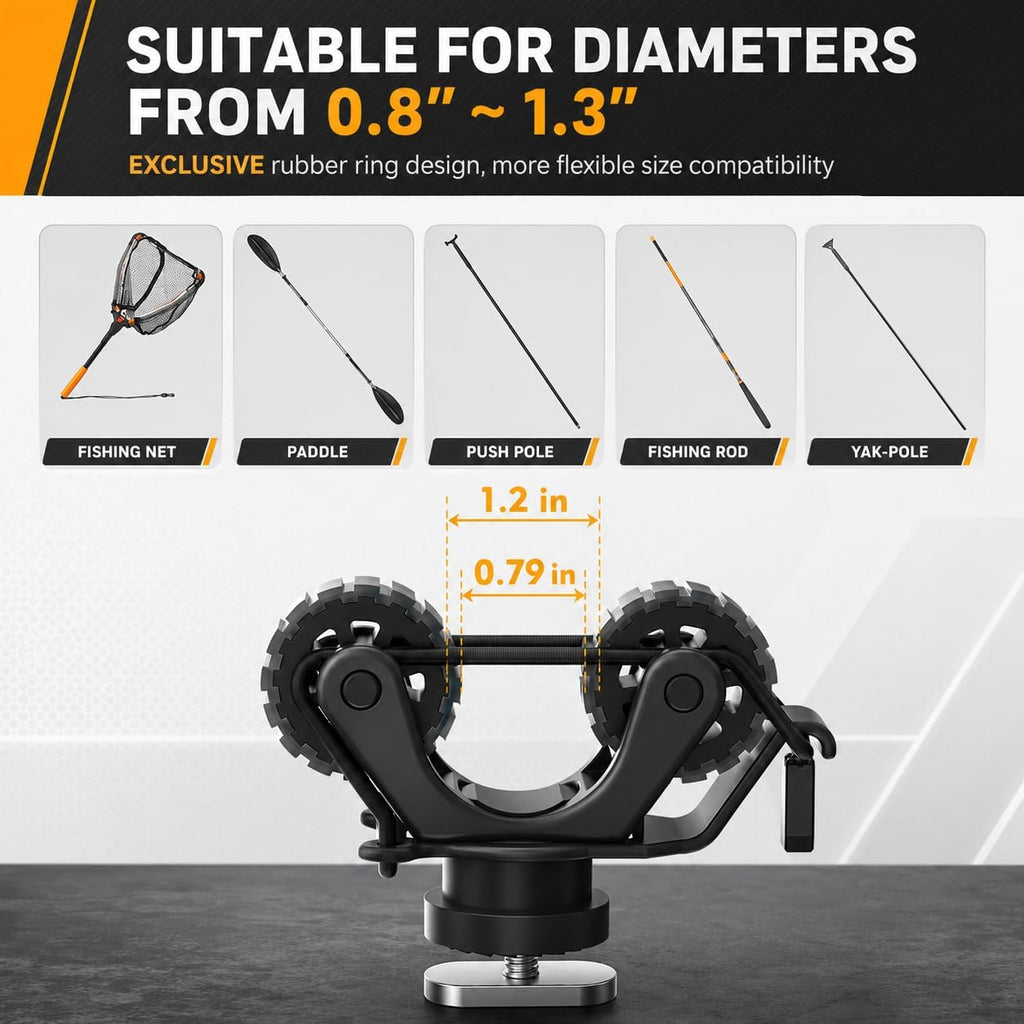 1005 Kayak Paddle Holder for Track Mount (2-Pack) Silent Rubber Roller Rail Clip Anti-Slip & Custom Fit Accessories for Fishing Rods & Nets