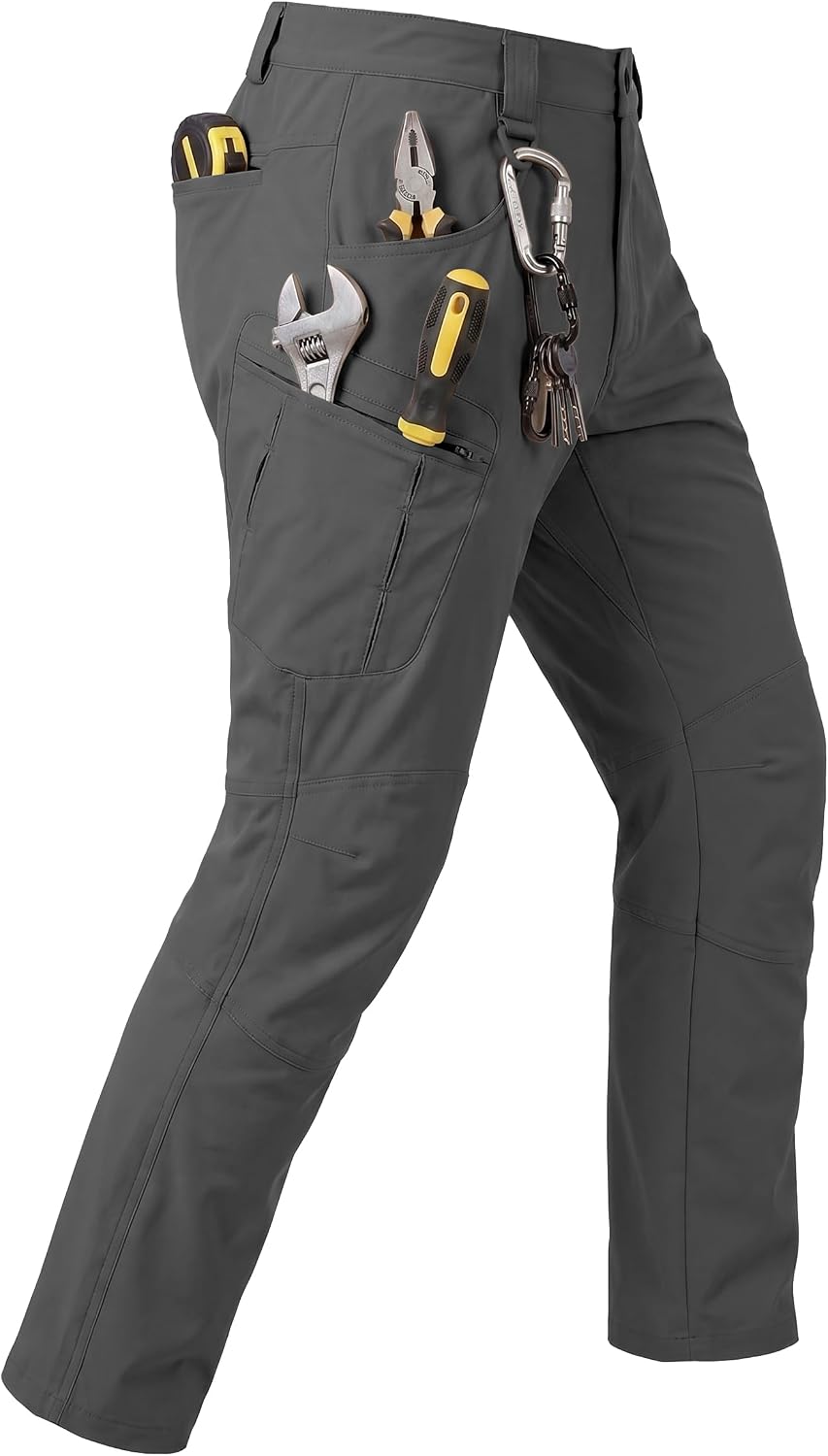 Men's Stretch Tactical Pants Lightweight Hiking Cargo Pants Water Resistant Multi Pocket Casual Outdoor Work Pants (No Belt)