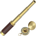 Pirate Spyglass Telescope Pocket Compass Set, Caribbean Collapsible Spyglass Zoomable Pirate Monocular Telescope Handheld Telescope Pirate Spyglass for Bird Watching Hunting Hiking Travelling