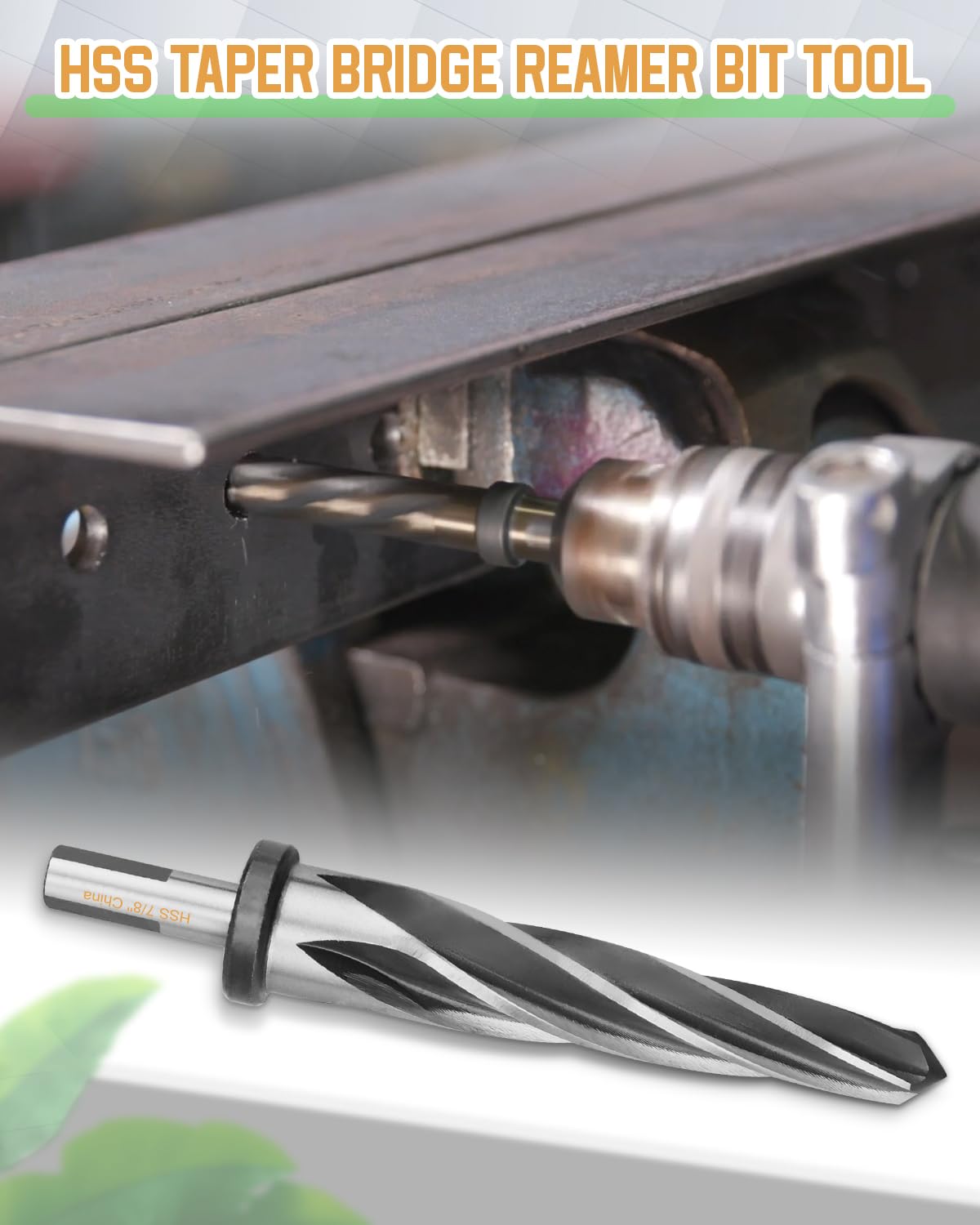 7/8" Drill Bridge/Construction Reamer Bit with 1/2" Non-Slip Shank M2 HSS Taper Chucking Reamer Bit Tool for Steel Metal Wood Alloy Drilling Hole